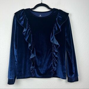 ADRIANO GOLDSCHMIED Blue Velvet Ruffle Top, Size Large